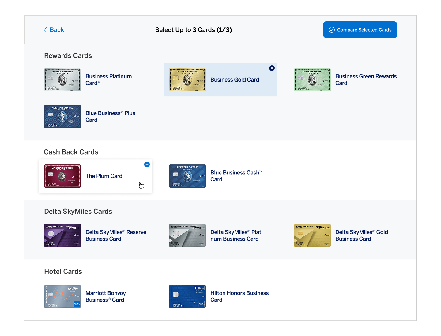 Redesigned American Express Business Cards supporting page