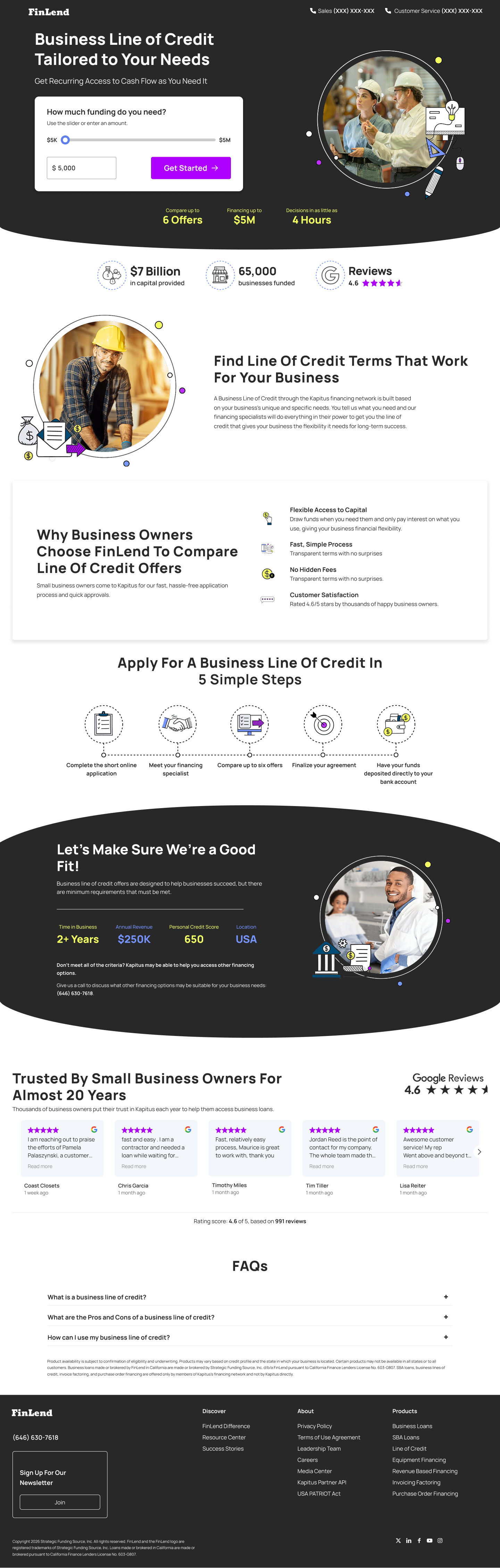 Business Lending Client business line of credit application interface
