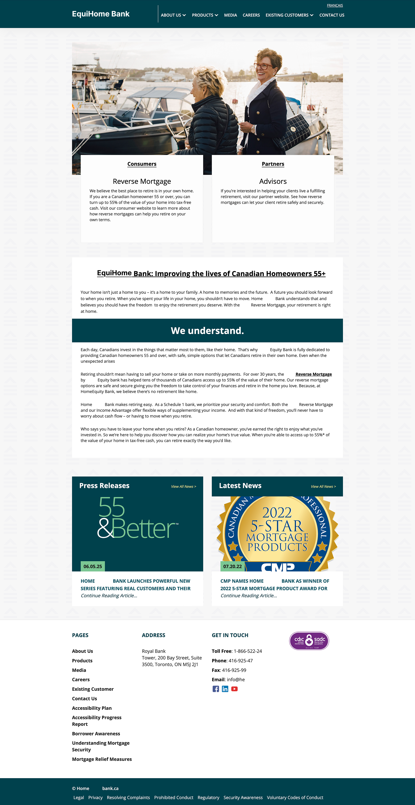 EquiHome Bank homepage before the redesign