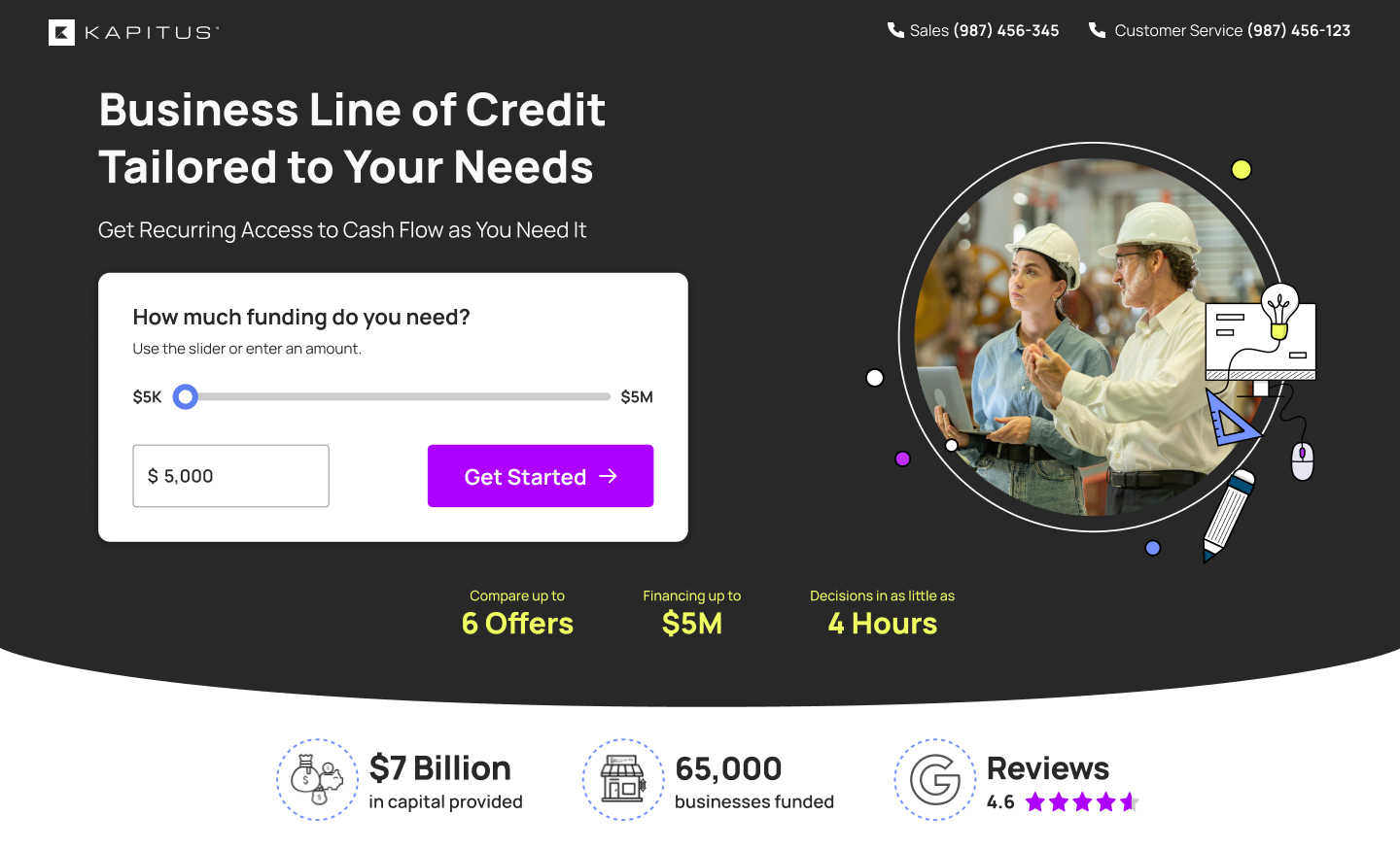 Redesigned business line of credit application screen 1