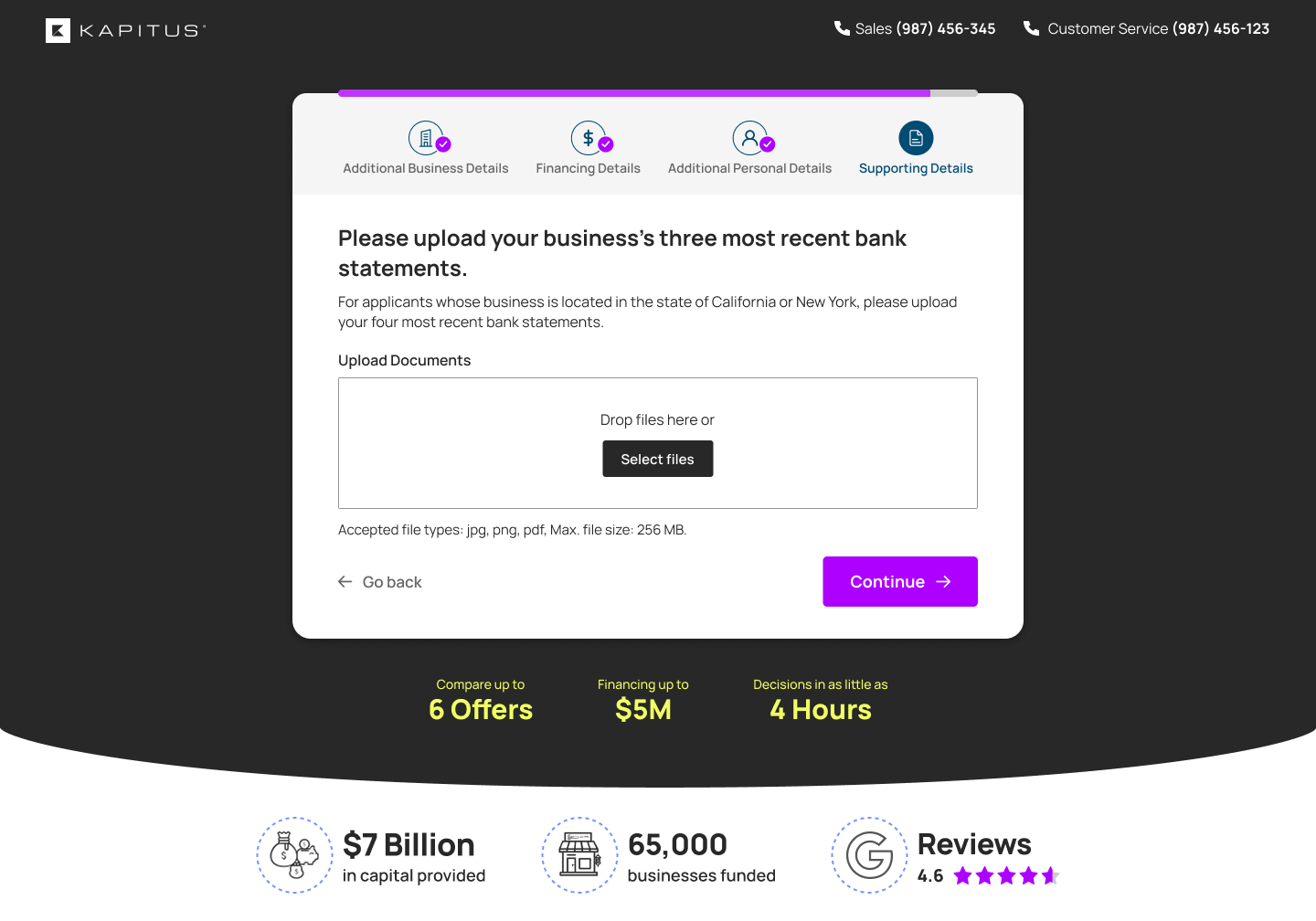 Redesigned business line of credit application screen 3