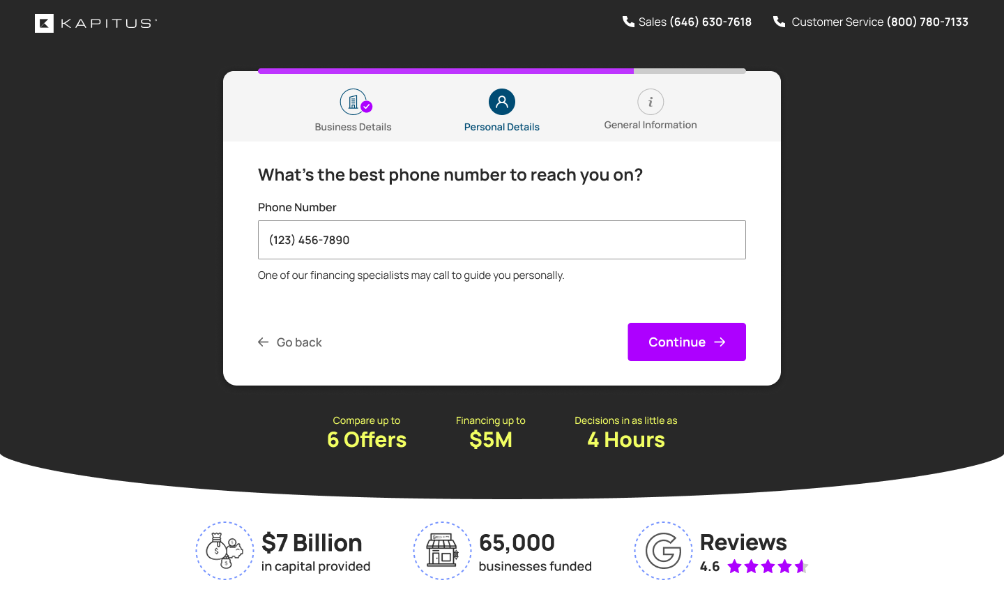 Redesigned business line of credit application screen 2