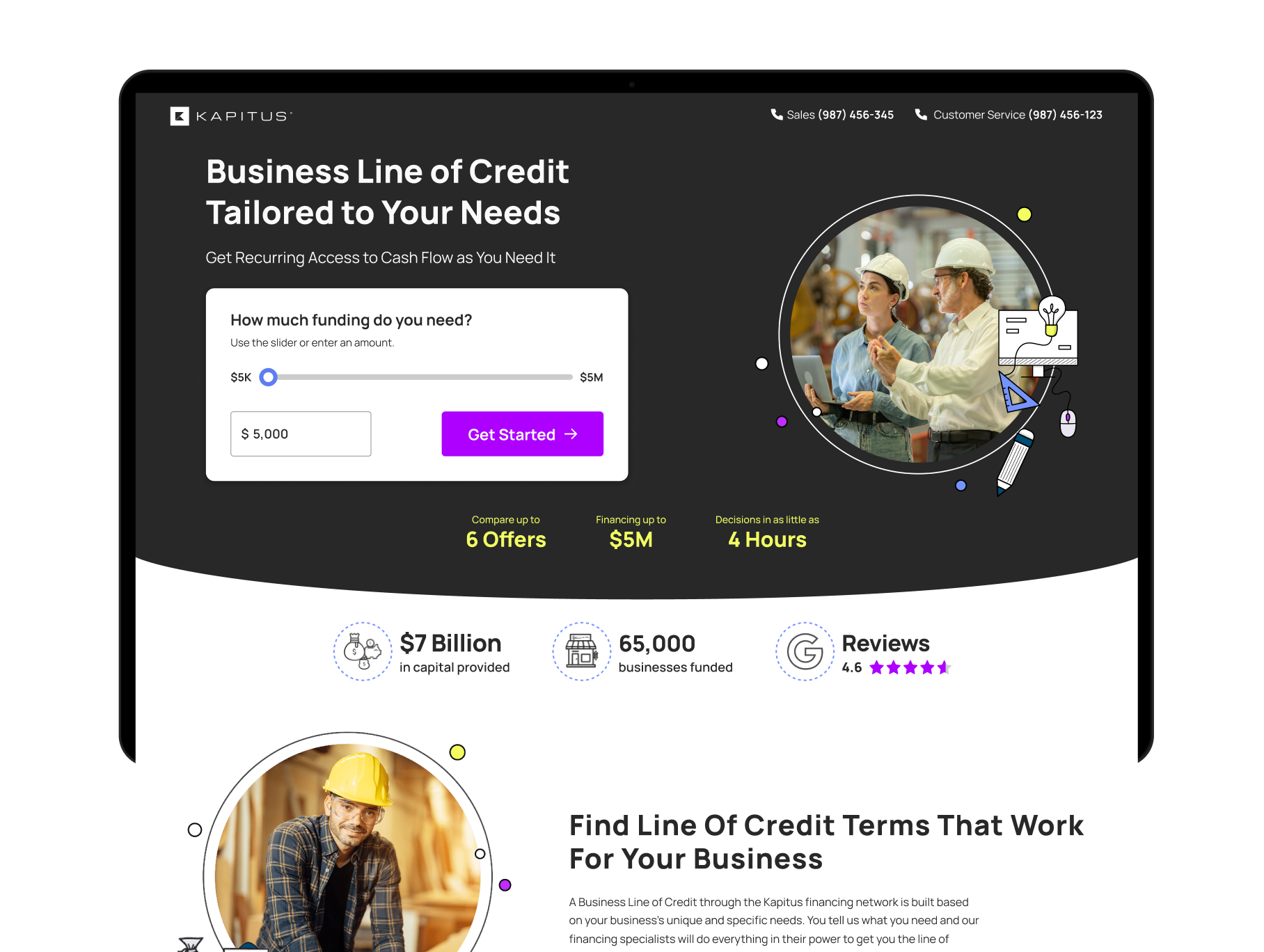 Kapitus business line of credit application interface